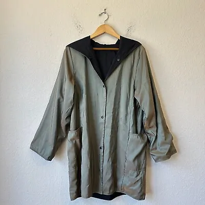 MARALYCE FERREE Reversible Hooded Rain Coat Jacket Sage Green / Black Sz M W7370 • $80