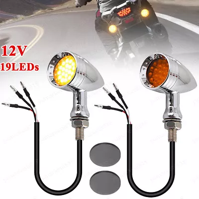 2x Chrome Motorcycle Bullet LED Turn Signal Light Amber Brake Blinker For Harley • $16.35