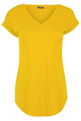£6.99 • Buy Womens Curved Hem Jersey Plain Top Ladies Round Neck Turn Up Cap Sleeve T Shirt