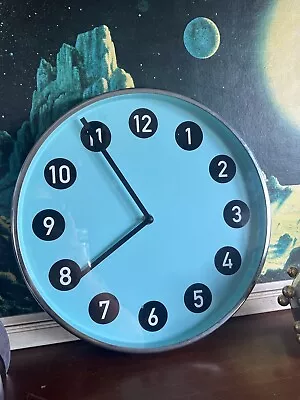 IKEA Vintage Space Age Turquoise 12’ Round Clock Metal Chrome Design Mid Century • £25