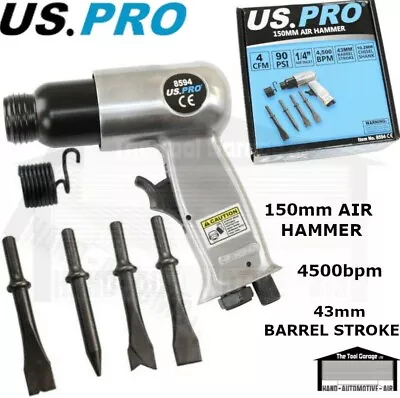 US PRO Tools 150mm Air Hammer Chisel 4500bpm 43mm Barrel Stroke NEW 8594 • £16.55