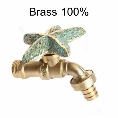 Durable Brass Garden Faucet Tap Green Star Fish Vintage Water Home Decor Outdoor • $64.99