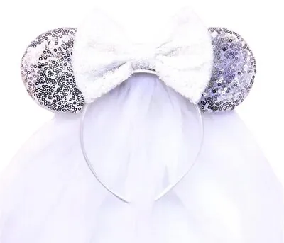 Bride Minnie Mouse Ears Headband White Veil Bride Minnie Ears HANDMADE Ears • $13.99