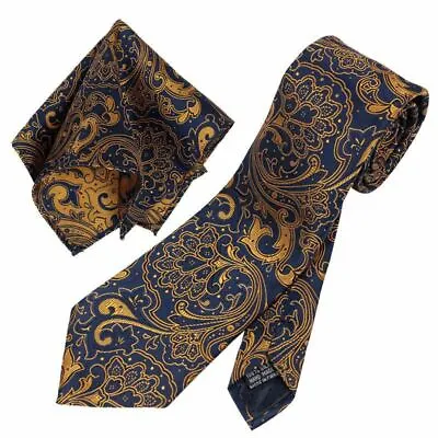 Men Floral Paisley Wedding Tie & Pocket Square Hanky Handkerchief Matching Set • £8.95