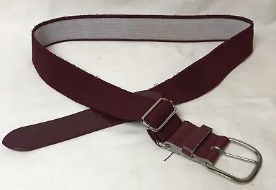 Men’s Stretchable Belt Sz 36 Burgundy Nylon Leather Trim Silver Buckle • $9.99