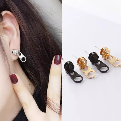 PAIR OF ZIP FASTENER STUD EARRINGS - Black Silver Or Gold - FREE POST • £3.65