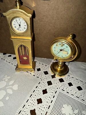 Mini Brass Grandfather Clock And Mini Clock Lot Of 2 • $30.09