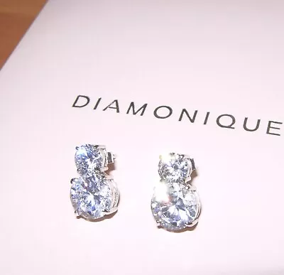 Diamonique *dazzling* Chunky Pierced Statement Earrings Sterling Silver Mint Qvc • £19.99