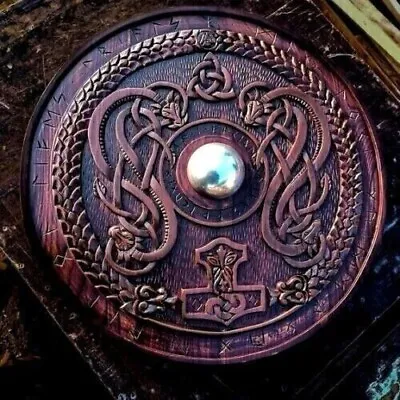 £132 • Buy Shield Viking Wooden Carved Round Tree Handmade Battle Warrior Symbol & Decor