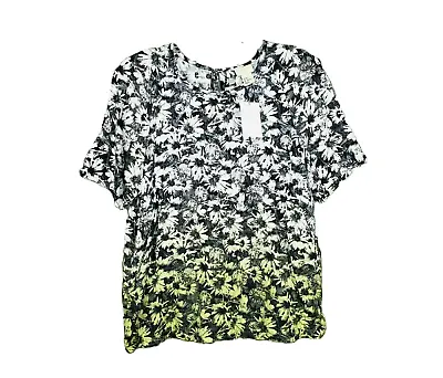 NEW H&M Size 10 Women's Gray Yellow White Floral Ombre Top Blouse Short Sleeve • $14.19