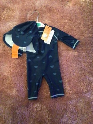 Bnwt Baby Boys 0-3 Months Navy Rainbow Print Sunsafe Swimsuit & Keppi Hat  • £3