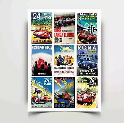 Vintage Motor Racing Grand Prix Le Mans Postcard Collage Craft Card Art Prints • £8.99