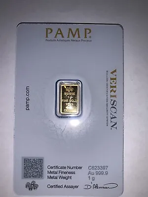1g Fine Gold Bullion Bar PAMP Suisse Minted Certified & Sealed NEW 24K 999  • £85