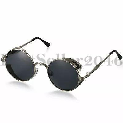 Vintage Polarized Steampunk Sunglasses Retro  Fashion Round Mirrored Eyewear • $12.99