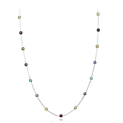 14K White Gold Round Shaped Multi-Color Gemstones Necklace By The Yard 16 Inches • $431.99