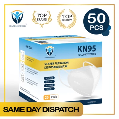 $28.80 • Buy 50Pcs KN95 N95 P2 Disposable Face Mask Respirator Protective Masks 5 Layer-White