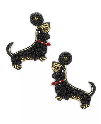 Black Seedbead Dachshund Dog Drop Earrings For Women Casual • $19.95