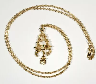 Avon Vintage Christmas Tree Dangle Necklace W/ Charms Goldtone W/ Rhinestones • $14.99