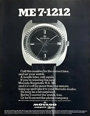 1969 Movado Kingmatic HS 360 Watch Photo  Call ME7-1212  Vintage Print Ad • $7.99