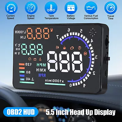 Car HUD Head Up Display Speedometer OBD II Auto Gauge 5.5  Dash Screen Projector • $36.98