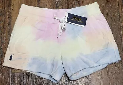 Polo Ralph Lauren Women's TIE DYE PINK Fleece Shorts Blue Pony Size Large • $53.70