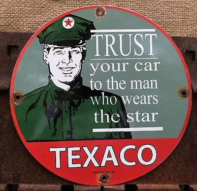 Vintage 1962 Texaco Trust Your Car To The Man Who Wears The Star Porcelain Sign • $11.50