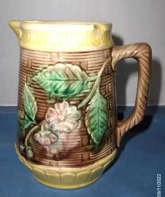 Antique Majolica Pitcher Brown With Floral Design 5 3/4  Tall • $21.25