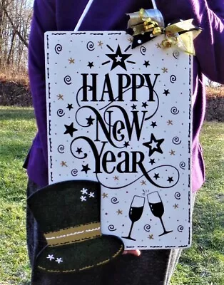 17  HAPPY NEW YEAR SIGN Wall Door Hanger Plaque Holographic Glitter • $24.75