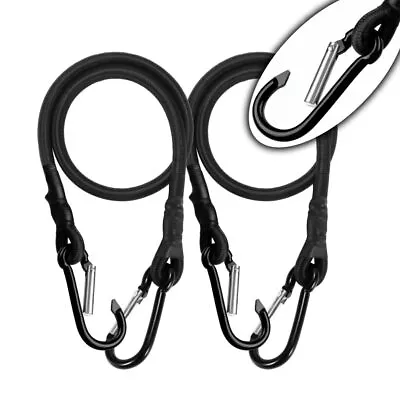 80 Extra Long Bungee Cord With Carabiner Hooks Black 2p • $15.96