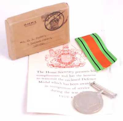 WW2  Defence Medal With Letter And Ribbon Boxed - UNWORN Kept In Box • £44.99