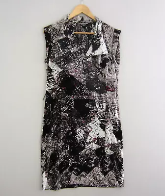 Basque Petite Dress Womens 12 Black Grey White Geometric Collar Sleeveless • $19.95