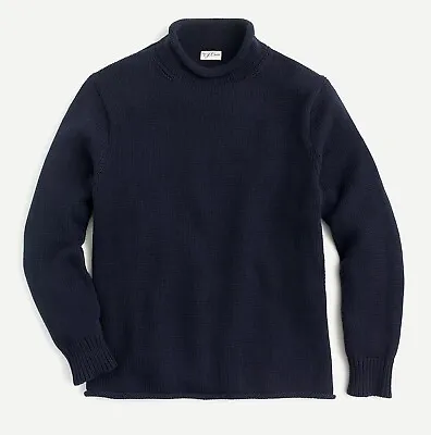 J.CREW Sweater Rollneck Navy Blue Cotton Chunky Mock High Fisherman's Roll Neck • $58.80