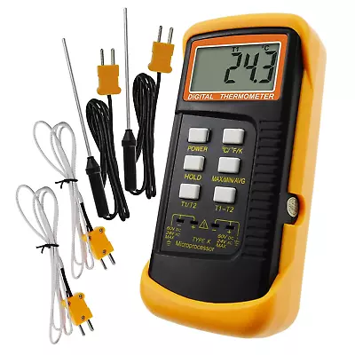 Digital 2 Channels K-Type Thermometer W/ 4 Thermocouples (Wired & Stainless S... • $52.39