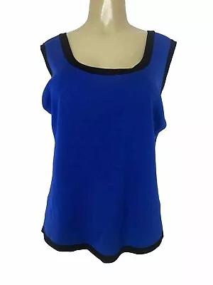 Exclusively Misook Tank Top Blouse Sleeveless Scoop Neck Blue Black Trim Knit XL • $35.40