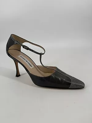 Manolo Blahnik Heels Womens 8 Black T Strap Pumps Designer Luxury Workwear • $100