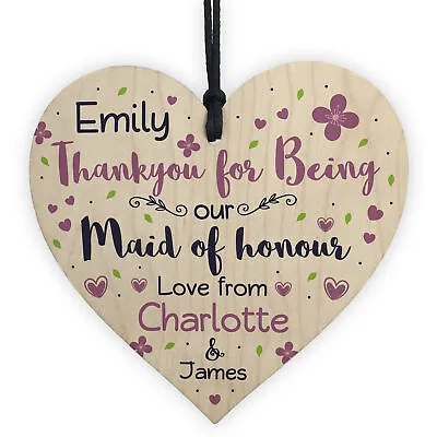 £3.49 • Buy Personalised Thank You Gifts For Maid Of Honour Wooden Heart Plaque Wedding Gift