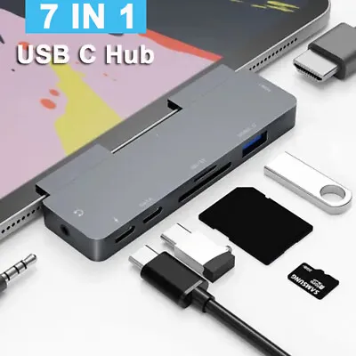 USB C Hub Multiport Adapter 7 In 1  Type C To HDMI Dock USB 3.0 For IPad Pro/Air • £20.90