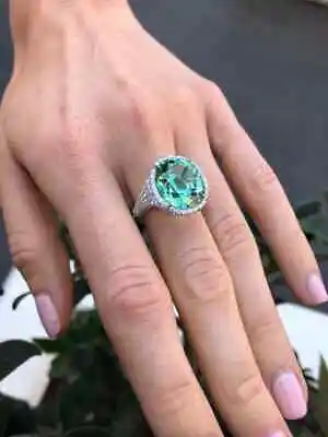 10.48CT Mint Green Oval Tourmaline With Micro Pave Shiny CZ Solitaire Women Ring • $170