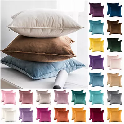 New 18  20  24  Velvet Piped Solid Cushion Cover Pillow Case Home Sofa Bed Decor • $24.24
