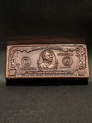 3 Pound 5 Oz. Copper Bar. Hand Poured. $1000 Bill. Art Bar • $72.99