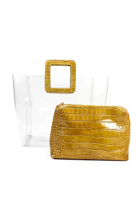 $89.99 • Buy Staud Womens Leather Snakeskin Texture Insert Clear Tote Bag Medium Gold Handbag