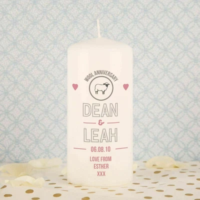 Personalised Wool 7 Year Anniversary Pillar Candle Bespoke Couple's Gift • £13.94