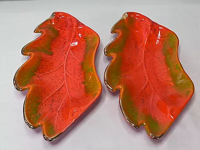 CALIFORNIA ORIGINALS Orange Glaze 11  LEAF Bowls ART POTTERY GOLD TRIM MCM VTG • $24.99