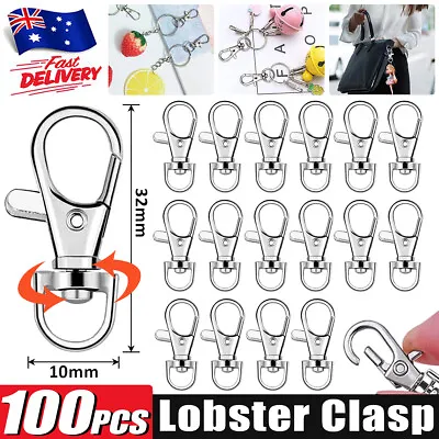 100PCS 32mm Tone Lobster Trigger Swivel Clasps Split Keyring Hook Key Fob Ring • £8.19