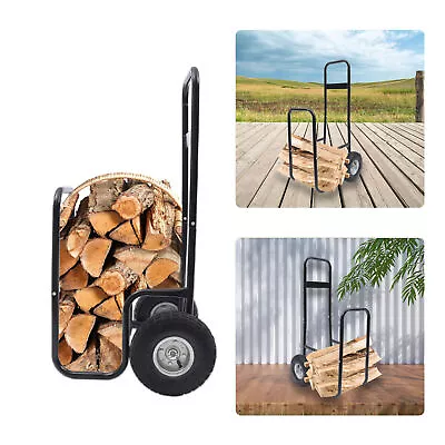 Firewood Log Cart Carrier Wood Hauler Storage Rack With Rubber Wheels 100kg USA • $52.15