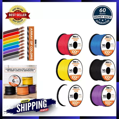 16 Gauge Primary Automotive Wire - 6 Roll Assortment Pack - 100 Ft Of Copper • $50.96
