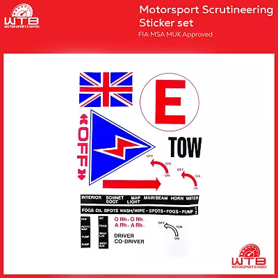 MUK/MSA/FIA Scrutineering Safety Rally/Race Sticker Sheet (extinguishertow Etc) • £4.99