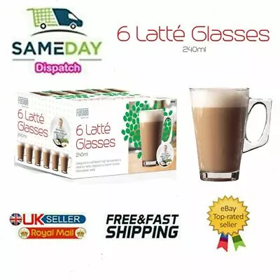 New Set Of 6 240ml Clear Tall Costa Cappuccino Coffe Tea Latte Glass Mugs Cups • £9.98