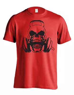 New Men's Weight Lifting Skull T-Shirt Athletic Kettle Bell Gym Sports Tee Shirt • $17.99