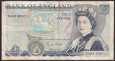 1988 - 1991 5 Pounds England UK Vintage Paper Money Banknote Currency Note VF • $6.09